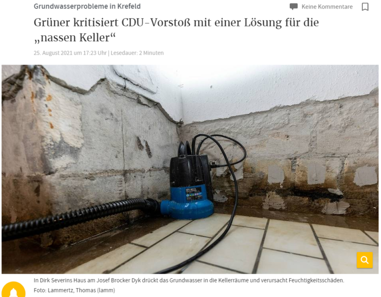 Rheinische Post: Grüner kritisiert CDU-Vorstoß mit einer Lösung für die „nassen Keller“